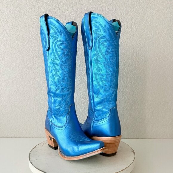 Lane SMOKESHOW Womens Cowboy Boots 6.5 Metallic Blue Western Cowgirl Mid Calf - Picture 1 of 11
